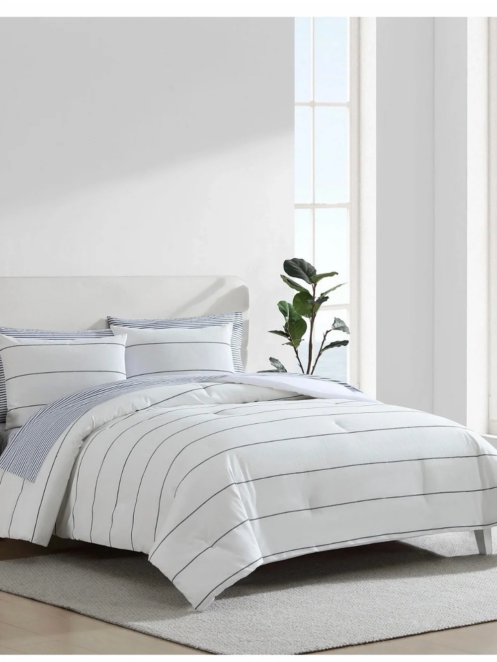 Nautica White Comforter Set with Navy Stripe Accents